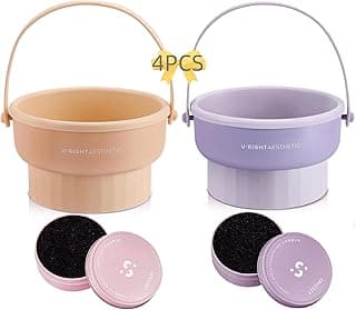 Makeup Brush Cleaner Mat, 2PCS Makeup Brush Cleaner Bowl & 2PCS Shadow Removal Cleaner Sponge Bundle image