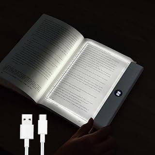 Book Light, Rechargeable Clear LED Flat Reading Light with 3 Colors & Timer, Dimmable Panel Plate Lamp Book Full Page Light for Reading in Bed at Night, Funny Gifts for Readers Kids Women Men (White) image