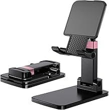 Phone Stand for Desk, Cell Phone Holder Adjustable Cellphone Stand for Desk Height Angle Adjustable Stands, Anti-Slip Base, Compact Design for iPhone Android Devices,Black