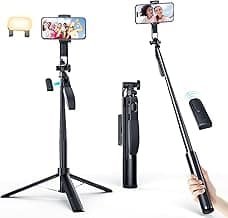 Marchpower 67'' Tripod for Cell Phone, Selfie Stick for iPhone Android with Remote and Light, Panoramic Photography Portable Travel Tripod for Video Recording/Live Streaming/Photography/Vlog