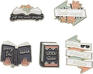 5 Pcs Cartoon Book Brooch Badge Cartoon Flower Books Hard Enamel Pins Simple Reading Quotes Series Lapel Pins Readers Decoration Letter Brooch Jewelry Creative Cute Gifts for Reading Lovers image
