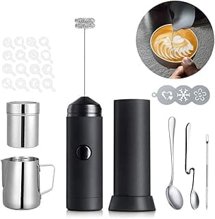 Milk Frother Handheld Coffee Art Set, Electric Coffee Frother with Milk Frother Pitcher, Powder Cocoa Shaker, Coffee Stencils, Coffee Spoons, Latte Art Pen image