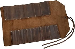 Hide & Drink, Big Tool Roll-Up Bag with 12 Slots, Workshop Storage, Woodworking Tools Organizer, Rustic Case, Full Grain Leather, Handmade, Bourbon Brown image