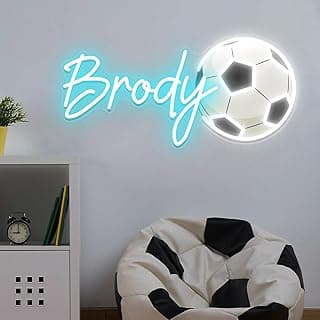 Custom Name Neon Sign, Personalized Soccer Neon Light for Wall Decor, Customizable Sports Led Light Up Signs for Soccer Player Presents Kids Boys Bedroom Playroom Birthday Party Man Cave Bar Fans Club