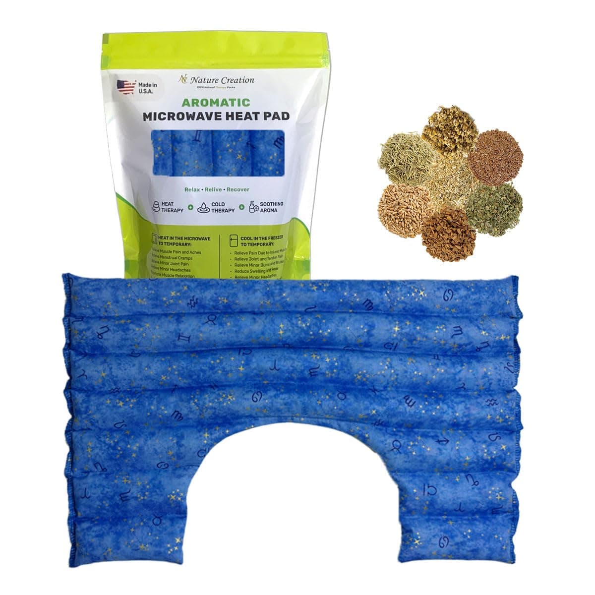 Nature Creation Reusable Microwave Heat Pad - Microwave Heating Pad for Neck, Shoulders & Upper Back, Cold Compress & Hot Pack, Heat Pack Warming Pad - Blue Starmap