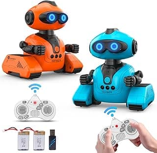 VATOS 2PCS RC Robot Toys for Kids, Rechargeable Remote Control Emo Robots with Music & Shining LED Eyes, Flexible Head & Arms, Touch Sensor, Intelligent Talking Robot Gifts for 3+ Years Old Boys Girls image