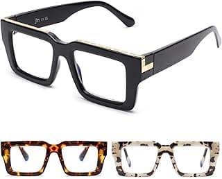 JM 3 Pack Oprah Style Reading Glasses for Women Men, Fashion Square Blue Light Blocking Readers image