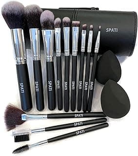 Makeup Brush Set, 12 pcs professional brush set, Face Cosmetic Brush for Foundation, Eye Shadow, Blush Concealer with PU leather brush holder, Black, Travel Size. image
