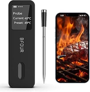 BFOUR Bluetooth Meat Thermometer Wireless with Waterproof Probe, Wireless Meat Thermometer Digital with LCD Display Booster, Digital Meat Thermometer for Cooking Food Oven BBQ Grill Smoker Thermometer image