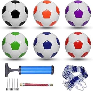 6 Pack Deflated Soccer Balls Set - Official Size 5/4/3 for Adults & Youth - Includes Air Pump - Multi-Color Outdoor Sports Balls for Training, Matches & Gifts