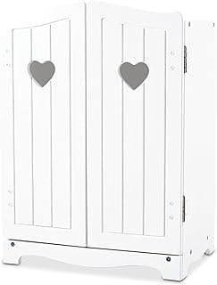 Mine to Love Wooden Play Armoire Closet for Dolls, Stuffed Animals - White (17.3”H x 12.4”W x 8.5”D Assembled) - Wooden Pretend Play Closet, Doll Wardrobe image