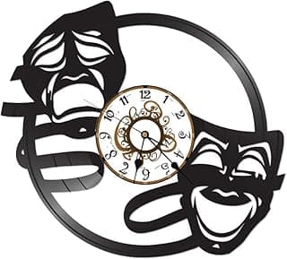 12 inch Black Recycled Theater Masks Drama Vinyl Record Clock image