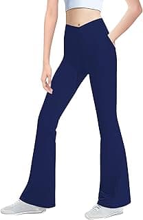 Girls' Leggings Cross Flare Pants with Pockets Black Soft Stretchy High Waisted Pants for Kids Child Yoga Dance image