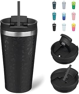 BJPKPK 18oz Insulated Tumbler With lid And Straw Stainless Steel Tumblers Travel Coffee Mug Reusable Thermal Cup,Black Leopard image