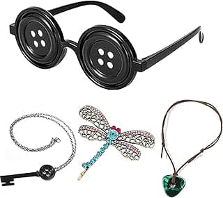Button Eye Glasses Coraline Merchandise Key Necklace Anime Cosplay Costume Accessories for Halloween image
