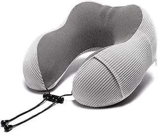 Memory Foam with Hood, U-Shaped Neck Pillow with Plush Cover, Ideal for Airplane and Car Travel image