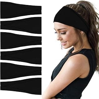 Fashion Headbands For Women Wide Headband Yoga Workout Head Bands Hair Accessories Black Band 6 Pack image