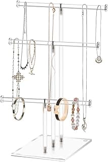 KETAWA Hanging Jewelry Organizer，Tiered Tabletop Countertop Free Standing Necklace Holder Display，3 Tier Jewelry Display Necklace Holder Stand (3-Bar) image