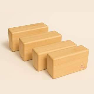 Yogikuti Bamboo Yoga Block Set of 4 – Premium Wooden Support Block for Iyengar Yoga, Pilates and Fitness – Lightweight, Strong & Sustainable image