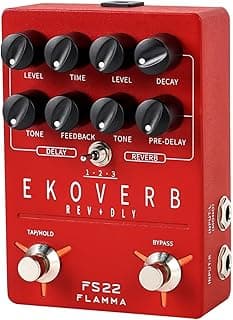 FLAMMA FS22 Stereo Delay & Reverb Combo Effects Pedal Ambient Guitar Pedal with 3 Pairs Combo Effects Reverse Delay Shimmer Reverb Tap Tempo Freeze Trail On Function