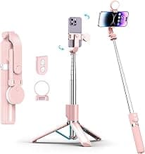 Selfie Stick with Rechargable Remote & Light (1PC), Tripod for iPhone, Cell Phone Stand for Video Recording, Portable Travel Essentials Smartphone Mount Holder, Extendable Vlogging Filming Accessories