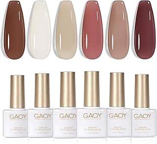 GAOY Jelly Brown White Gel Nail Polish Set, 6 Translucent Colors Sheer Pink Maroon Soak Off UV Light Cure Gel Polish Kit for Salon and Nail Art DIY at Home image
