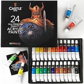 Castle Art Supplies 24 x 12ml Acrylic Paint Set | Value Beginner Set for Starters or Adult Artists | Quality Intense Colors | Smooth to Use on Range of Surfaces | In Neat Presentation Box image