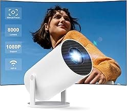 Mini Projector 4K, Android TV HY300PRO Portable Projector with WiFi6 Bluetooth5, ALLIWAVA Smart Outdoor Projector Auto Vertical Correction, Short Throw, 180°Rotatable Movie Projector for Smartphone image