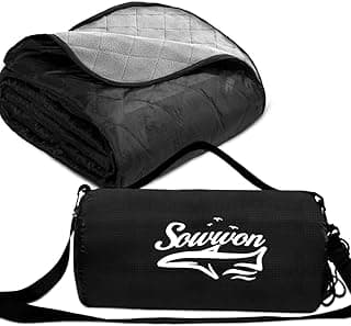 Waterproof Outdoor Blanket 82”X 55” Packable, Stadium Blankets for Camping with Quilted Fleece Lining, Large Windproof Emergency Throw Mat for Garss Picnic Hiking Road Trip, Machine Washable, Black image