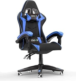 Gaming Chair Blue, Ergonomic Racing Computer Seat with Headrest and Lumbar Support, PU Leather High Back Height Adjustable Reclining Swivel Game Chairs for Adults image