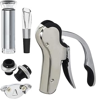 Stainless Steel Wine Opener Set - Compact Vertical Corkscrew Wine Bottle Opener Gift Set with Foil Cutter, Aerator Pourer, Vacuum Pump and 2 Wine Stoppers, Wine Gift Set for Home Party Bar image