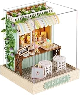 DIY Miniature House Creative Handmade Wooden Miniature Dollhouse Kit - Gifts for Teenagers and Adults, Small Night Light with Dust Cover, Home Decor (Dessert Time) image