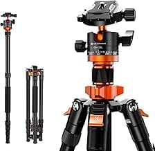 K&F Concept 68 inch /175cm Camera Tripods,Compact Travel Tripod with Monopod,10kg/22lbs Load Capacity 360° Panorama Ball Head Compatible with DSLR Cameras K255A4+BH-28L (TM2515M1) image