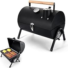Joyfair Portable Charcoal Grill with Thermometer, Small Tabletop Barbecue Grill for Outdoor Camping Backyard Party BBQ Cooking, Extra Thick Steel & Heavy Duty, Innovative Design & Easy Assembly image