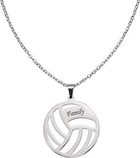 Personalized Volleyball Name Necklace | Name Engraved Volleyball Necklace | Volleyball Necklace with Name | Player Name Sports Necklace | Custom Volleyball Name Necklace | Round Volleyball Pendant Locket image