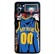 DIY Custom Name & Number - Golden State Basketball Jersey - Liquid Silicone Case for Samsung Galaxy S22 S23 S21+ S20 Ultre S21 FE S10 S8 S9 Plus,with Camera Protection Case for Boy image