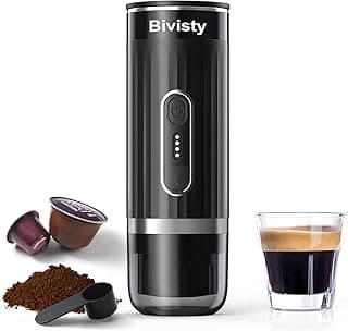 Portable Espresso Maker for Travel, Camping Coffee Machine, Wireless Self-heating, 80ml Water Tank, Ground Coffee Compatible with Nespresso & Dolce Gusto for Travel, Outdoor, Office (black) image