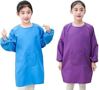 Lauthen.S Kids Art Smocks,Artist Painting Aprons Long Sleeve with Pocket Eating Gardening Smocks for Toddler 2-12 Years image