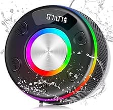 Bluetooth Shower Speaker, Portable Speakers Bluetooth 5.3 with HD Sound, FM Radio/Colorful RGB Light/Hands-Free Call/Suction Cup, IPX7 Waterproof, Perfect for Bathroom Sing-Along, Phantom Black