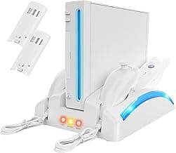 Game Organizer Station for Wii Remote Charger, Charging Dock Station for Controller, Wii Stand with 2 Pcs Rechargeable Battery for Wii Console Nunchuk Game Accessories Kit Storage image