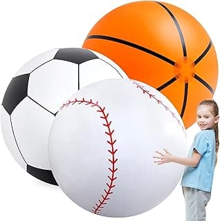 Lewtemi 3 Pcs 27 Inch / 40 Inch Giant Inflatable Sports Balls Large Inflatable Beach Ball Inflatable Baseballs Soccer Ball Basketball for Sports Themed Birthday Party Favor(40 Inch) image
