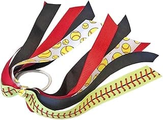 HipGirl Softball Scrunchies, 2pc 7" Hair Ties with Softball Ribbon Pony Holder Streamers, Softball Hair Accessories for Girls, Softball Gifts for Girls image