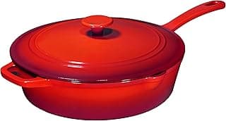 Bruntmor Enameled Cast Iron Skillet - 12 Inch Deep Cast Iron Skillet with Lid for Sautéing, Frying, Baking - Duke Blue Finish - Durable and Versatile Cast Iron Skillets for Every Kitchen image