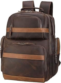 TIDING Men's Vintage Leather Backpack 15.6" Laptop Bag Large Capacity Business Travel Hiking Shoulder Daypacks image