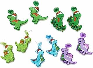 4/5Pairs Christmas Tree Dinosaur Alpaca Cactus Santa Claus Hat Drop Dangle Earring Set for Women Acrylic Glitter Cactus Animal Earring Xmas Party Jewelry Gift image