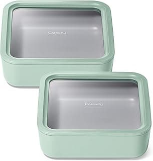 Caraway Glass Food Storage - 10 Cup Glass Container Duo - Ceramic Coated Food Container - Non Toxic, Non Stick Lunch Box Container with Glass Lids. Dishwasher, Oven, & Microwave Safe - Mist