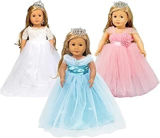 HWD 3 Sets Girls Doll Clothes Outfits and Accessories, Princess Costume, Bride Wedding Dress, Party Gown Dress for 18 inch Dolls