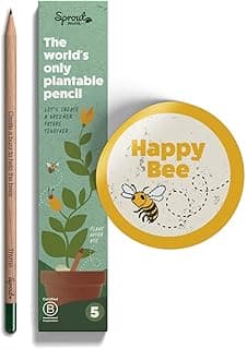 Sprout Wood-Cased Pencils | Happy Bee Edition | HB Pre-Sharpened Graphite Plantable Wooden Pencils with Bee-friendly Flower, Herb & Vegetable Seed, Ideal Gift for Drawing, Sketching & Shading, 5 pcs image