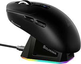 SM820 Wireless Gaming Mouse with RGB Charging Dock,24000 DPI Tri-Modes Wireless Mouse with 2 Side Buttons,Programmable Macro Mouse for Gaming(Black)
