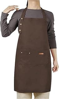 Adjustable Apron for Men and Women, Waterproof Canvas Apron with 3 Pockets for Cooking, Painting, Gardening, and More image